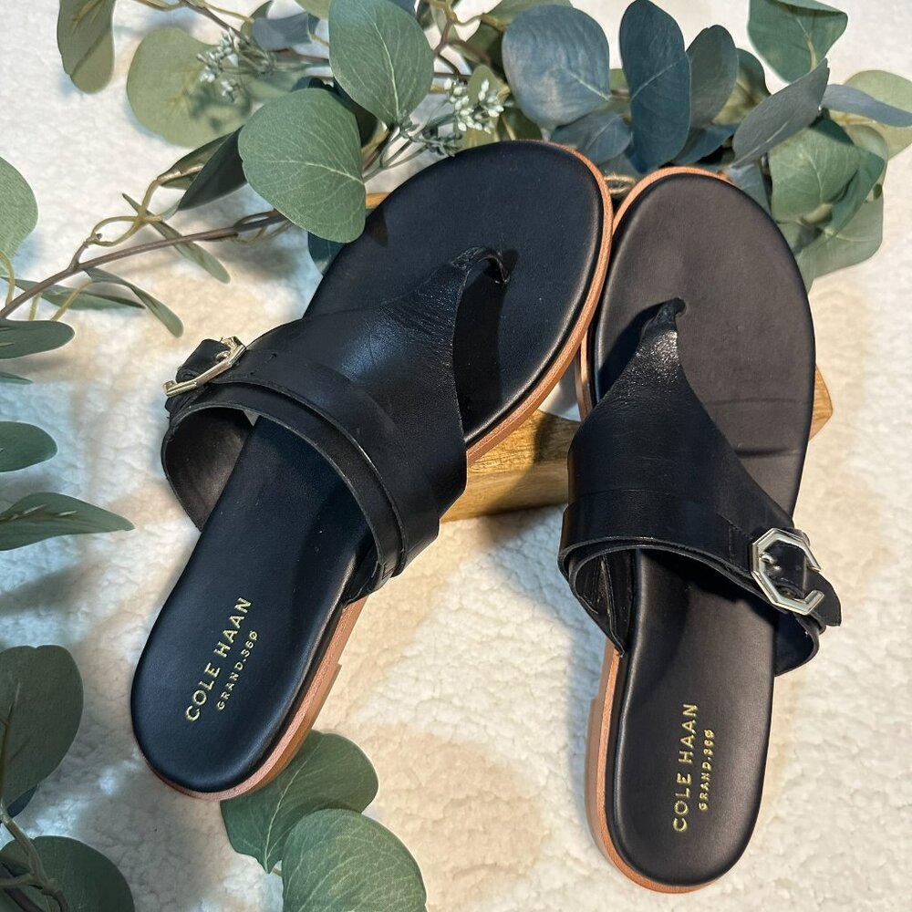 Cole Haan Black Leather Sandals with Buckle Size 8 - Picture 7 of 8